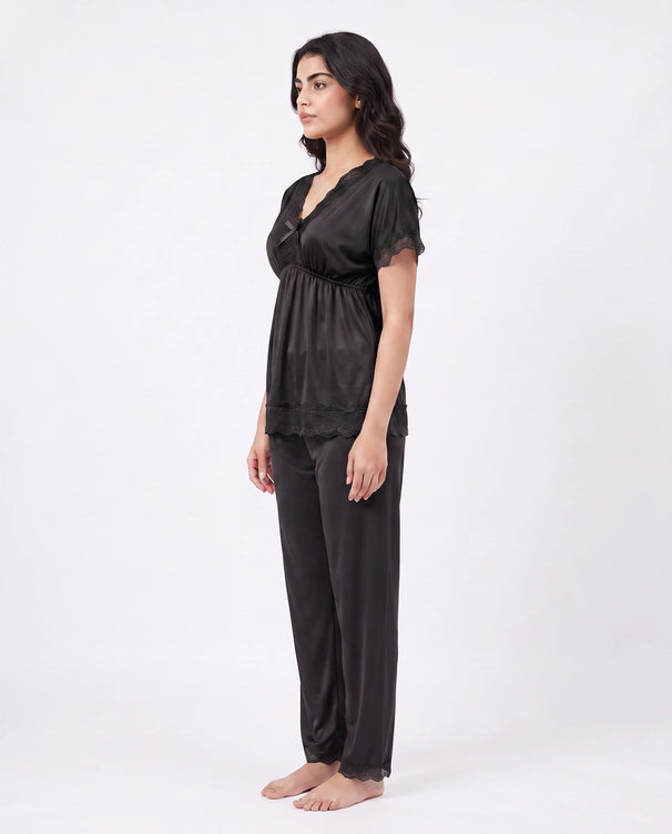 Sajiero Silk PJ Set - Ethra - Black