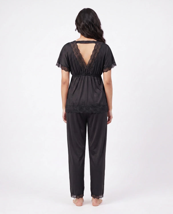 Sajiero Silk PJ Set - Ethra - Black