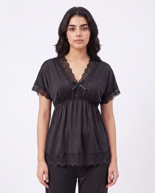 Sajiero Silk PJ Set - Ethra - Black