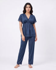 Sajiero Silk PJ Set - Ethra - Navy Blue