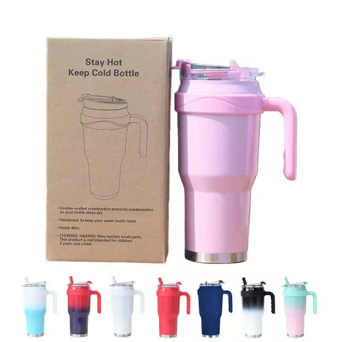 New 40 OZ Tumbler with Handle and Nozzle Straw Lid, Insulated Reusable Stainless Steel Travel Mug Keeps Drinks Cold up to 34 Hours