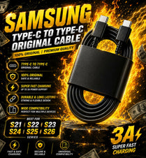 Samsung Original Type C To Type C Cable 3A Super Fast Charging Cable Data Sync Cord Wire [100% Original Premium Quality] Heavy Duty Charging Cable For Samsung Galaxy S21 S22 S23 S24 S25 S26 Ultra Plus Note Series & All Type-C Devices