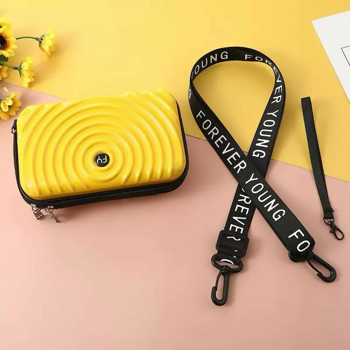 Trendy Mini Suitcase Hard Shell Crossbody Bag for Women - Compact Fiber Hardcase Shoulder Purse with Adjustable Strap