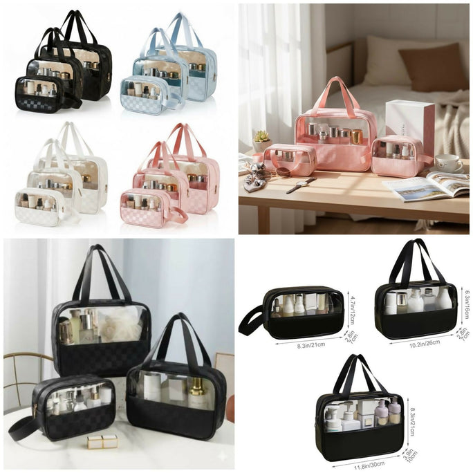 3Pcs Cosmetics Bag Hanging Waterproof For Traveling Transparent Travel Organizer