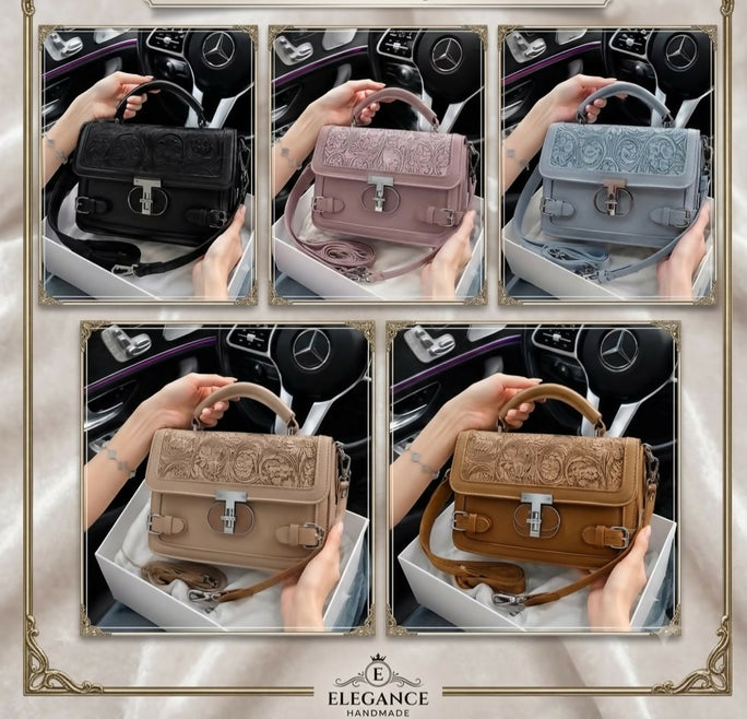 Trendy Leather Crossbody Shoulder Handbag for Women - Classic Lock Accent Top Handle Purse