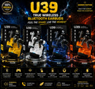ORIGINAL U39 Gaming Earbuds Bluetooth 5.3 Wireless Headphones - Low Latency True Wireless TWS - Deep Bass Sound, 5H Battery, Touch Control, Sweatproof Earphones With Mic Works With All Devices