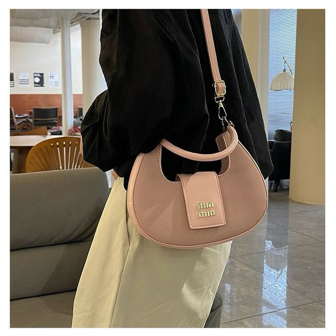 Elegant Moon Style Crescent Crossbody Bag for Women - Compact Leather Shoulder Handbag with Adjustable Long Strap