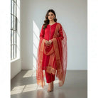 3 Pieces Unstitched Katan Silk Plain Shirt & Trouser With Organza Lining Dupatta For Womens & Girls