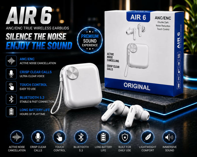Air 6 Wireless Bluetooth Earbuds with Noise Cancelling