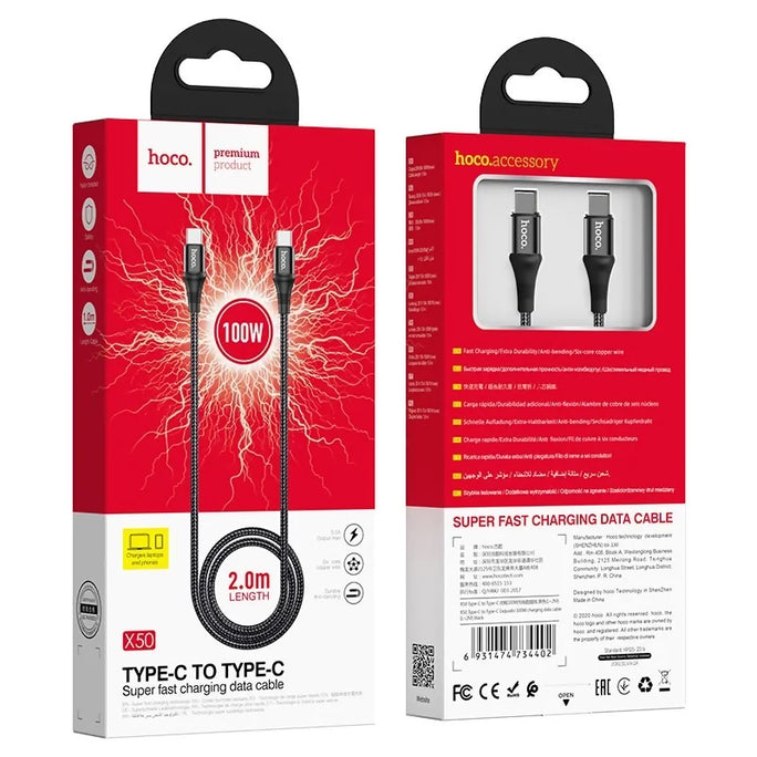 HOCO X50 Exquisito 100W Type-C to Type-C Fast Charging Cable 2M