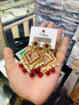 Pair of Elegant Geometric Kundan Square Drop Earrings