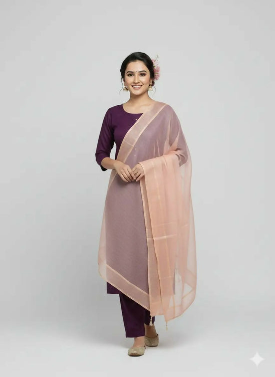 3 Pieces Unstitched Katan Silk Plain Shirt & Trouser With Organza Lining Dupatta For Womens & Girls