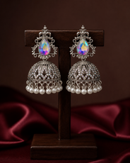Rainbow Crystal AB Stone Oxidized Jhumka