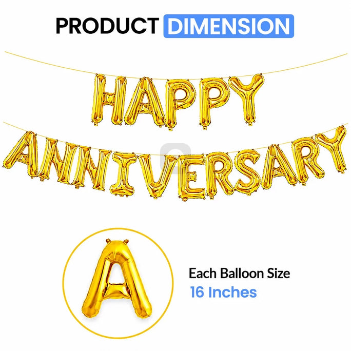 Happy Anniversary Gold Foil Letter Balloon Banner Set – Party Decoration