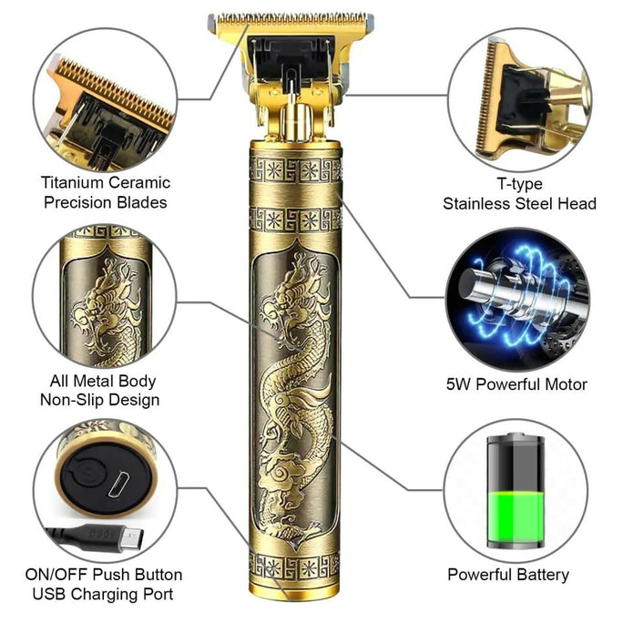 Professional Vintage T9 Hair Trimmer – Engraved Dragon Zero-Gapped