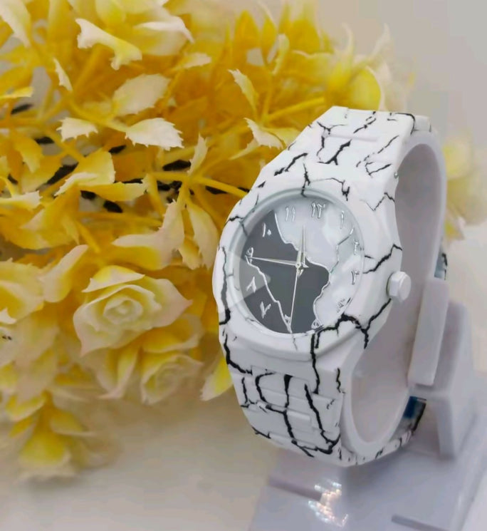 Original WHITE MARBLE Arabic Aura Waterproof Wrist Watch: Trending Matte Finish Luxury Timepiece for Men & Boys special Premium Arabic Aura Watch 2026 watch: Luxury Minimalist Design with Butterfly Clasp & Fiber Chain for Men