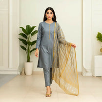 3 Pieces Unstitched Katan Silk Plain Shirt & Trouser With Organza Lining Dupatta For Womens & Girls