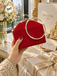 Bridal & Party Wear Shimmering Hard Case Wristlet Clutch for Women - Diamond Ring Handle Evening Purse