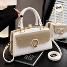 Chic Rhinestone Flap Medium Frame Handbag for Women & Girls - PU Leather Shoulder Bag with Top Clasp