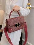 Textured Structured Top-Handle Handbag & Crossbody Bag for Women - Multi-Pocket Flap Shoulder Purse with Printed Strap