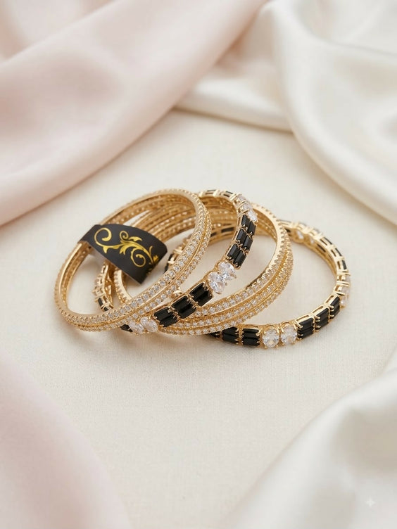 Elegant Baguette Cut & Micro-Pave Zircon Bangles Set for Women - Sparkling Multi-Row Crystal Bangle Set