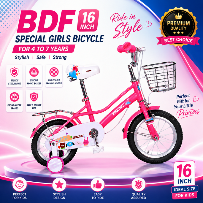 16 SIZE GIRL Cycle Drak Pink FOR 4 To 8 year girls special model with Basket