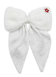 White Plush Fur Hair Bow Clip for Women & Girls | Off White Velvet Floral Ribbon Hair Barrette | Soft Winter Hair Accessories for Wedding, Party & Casual Wear