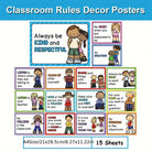 15-Piece Educational Classroom Rules Learning Cards