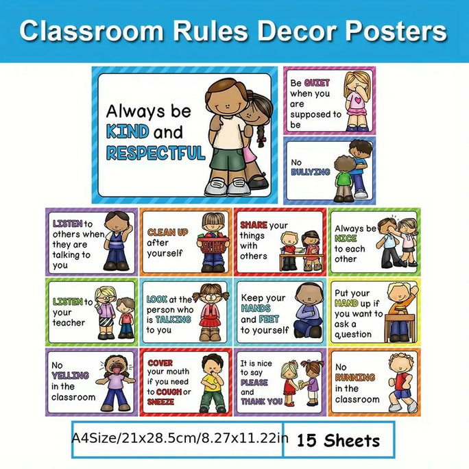 15-Piece Educational Classroom Rules Learning Cards