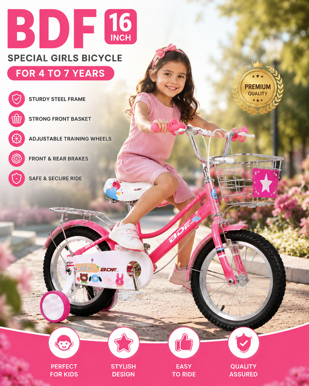 16 SIZE GIRL Cycle Drak Pink FOR 4 To 8 year girls special model with Basket