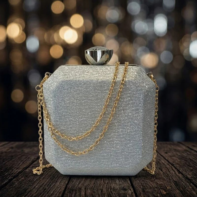 Milli Legacy BC-053 Silver Shine Rhinestone Frame Clutch For Women