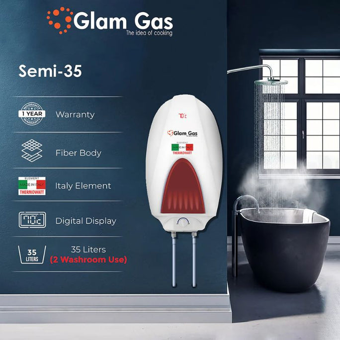 Glam Gas Semi-35 Semi-Instant Water Heater 35 Liter Capacity With Official Warranty