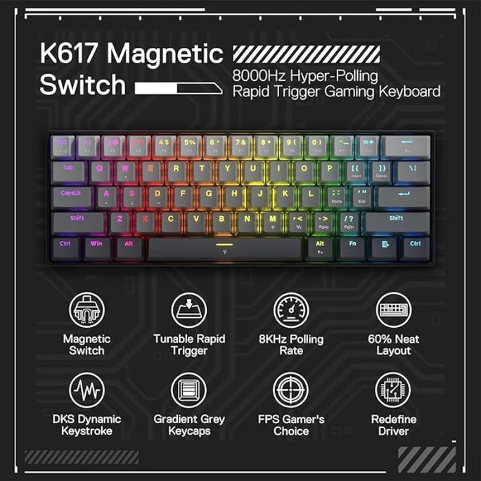 Redragon K617GGB Fizz 60% Rapid Trigger RGB Wired Gaming Keyboard