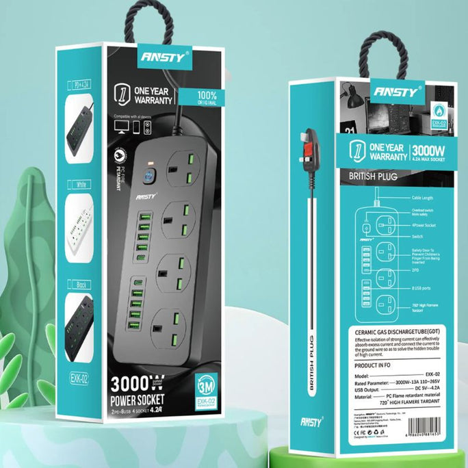 Ansty 3000W 2PD+8USE 4 SOCKET 4.24 Power Extension