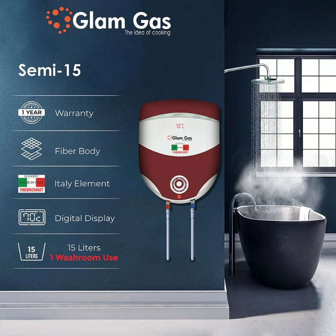 Glam Gas Semi-15 Semi-Instant Water Heater 35 Liter Capacity With Official Warranty