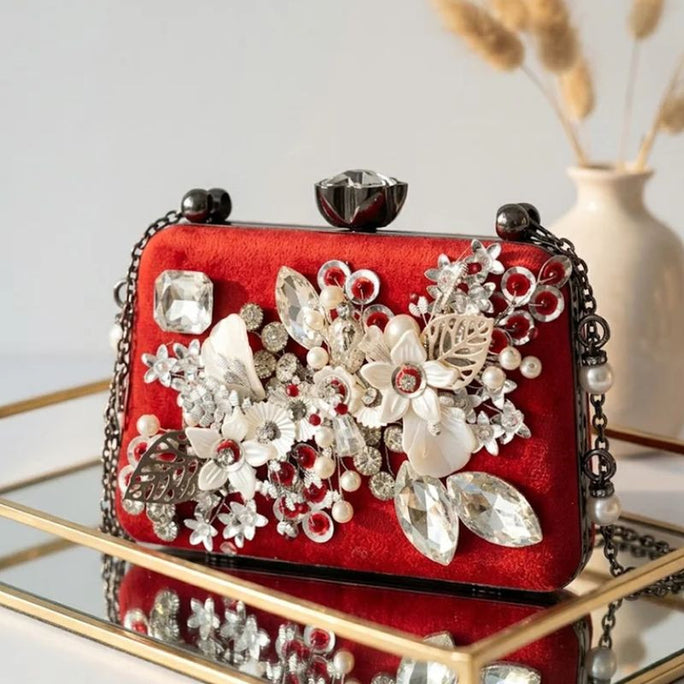 Milli Legacy Velvet Floral Evening Clutch For Women