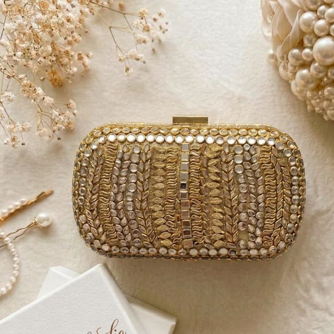 Milli Legacy B018 Royal Kundan & Mirror Work Handcrafted Clutch For Women