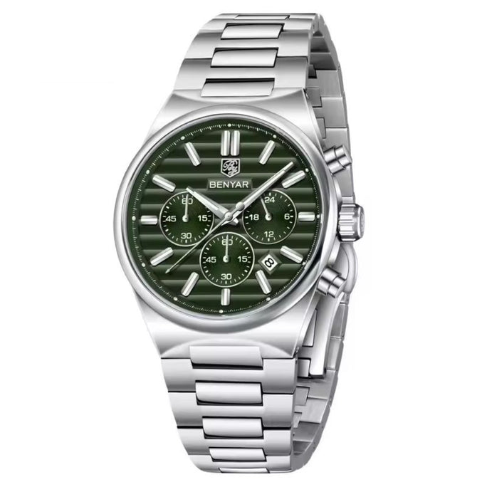 Benyar 5214 Alpha Date Chronograph Edition Stainless Steel Strap Men Watch