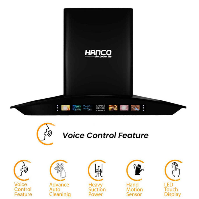Hanco Model HDE 87 Smart Voice Control Stainless Steel Silver Hood With Official Warranty