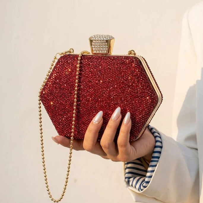 Milli Legacy BC-043 Luxury Beaded Clutch Bag with Gold Handle For Women