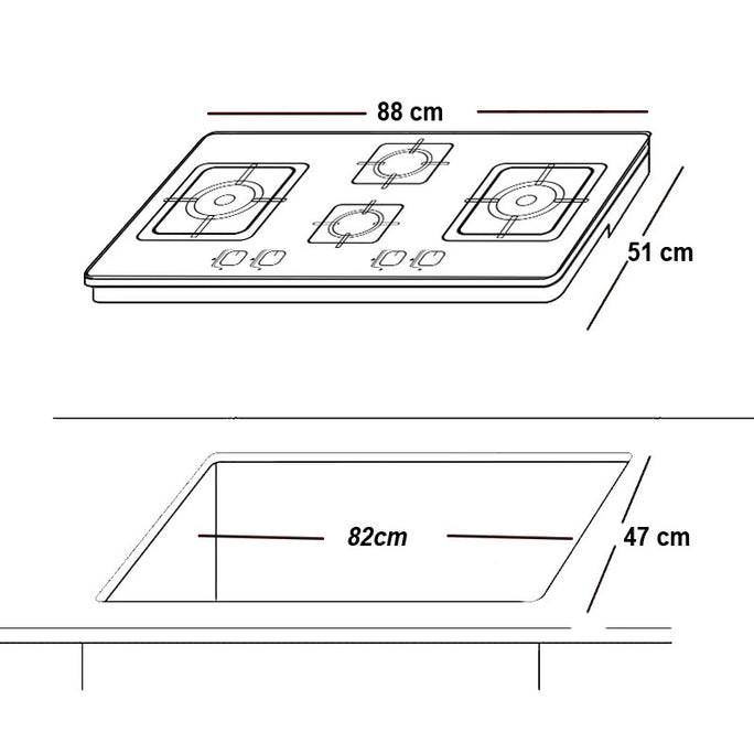 Glam Gas B435-Ford 4 Burner Built-In Hob