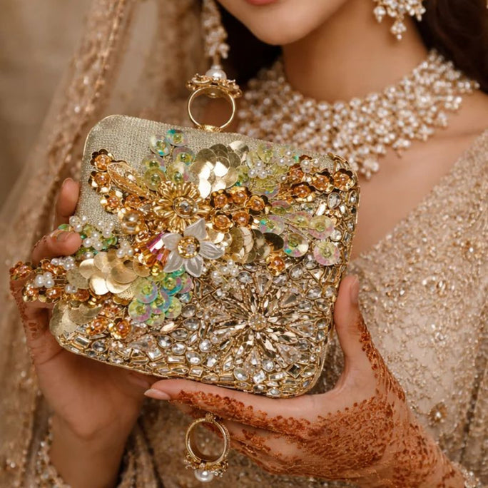 Milli Legacy Luxury Kundan & Stone Clutch Bag For Women