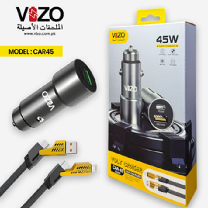 Vizo CAR45 Volt Series 45W Dual-Port Smart Car Charger with V999 4-in-1 Cable