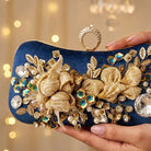 Milli Legacy Velvet Floral Evening Clutch With Pearl Embellishments For Women