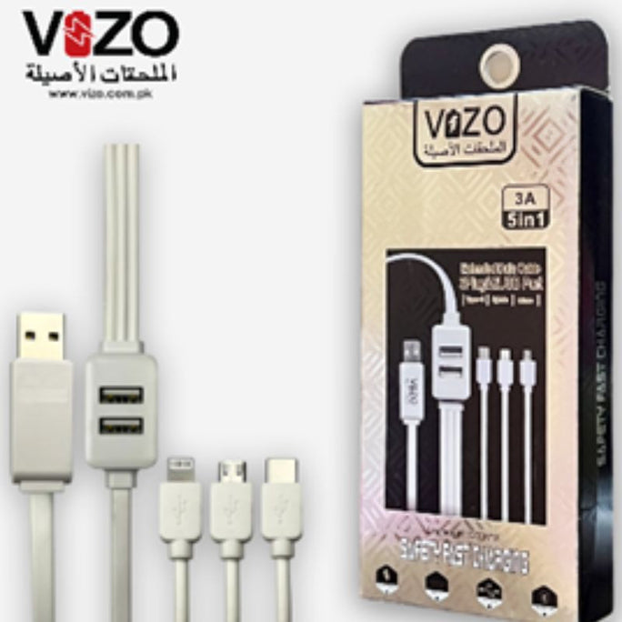 Vizo 5 in 1 Dual Port Fast Charging Cable – Multi-Connector High-Speed Charging Cable