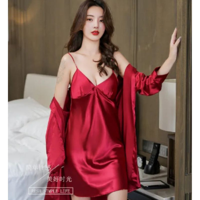 Bihaam Silk Wear Ladies Nighty Set 2 Piece Night Suit Bridal Night Dress - M