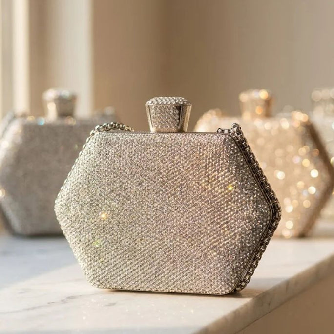Milli Legacy BC-043 Luxury Beaded Clutch Bag with Gold Handle For Women