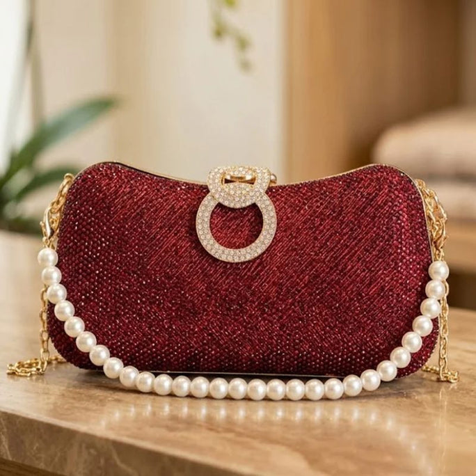 Milli Legacy Midnight Sparkle Clutch with Faux Pearl Crossbody Strap For Women