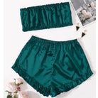 Bihaam Piece Women Girl Ladies Silk Satin Robe Crop Tops Shorts Sleepwear Babydoll Nightdress - M