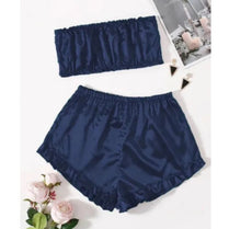 Bihaam Piece Women Girl Ladies Silk Satin Robe Crop Tops Shorts Sleepwear Babydoll Nightdress - M